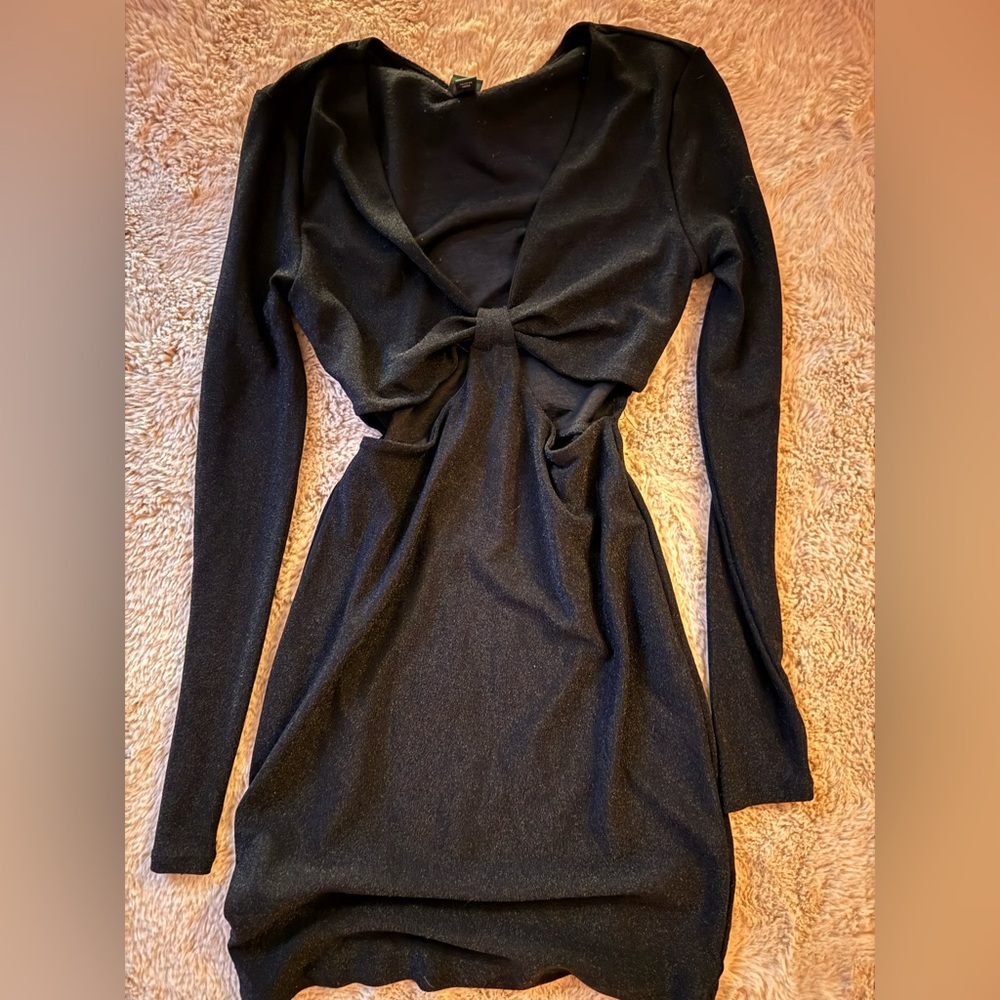 Black Shimmer Long Sleeve Dress